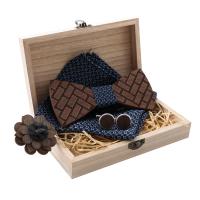 Wood Bow Ties And Square Scarf Set, Square Scarf & Bow Ties & cufflink & brooch, with Cloth, 4 pieces & fashion jewelry & Unisex 