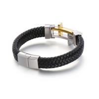 316L Stainless Steel Bracelet, with Leather, fashion jewelry & for man 