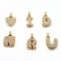 Letter Brass Pendants, Alphabet Letter, gold color plated & micro pave cubic zirconia, 30*15*5mm-30*20*5mm Approx 4*5mm 