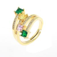 Цирконий Micro Pave Латунь палец кольцо, плакирован золотом, ювелирные изделия моды & инкрустированное микро кубического циркония & Женский размер:4.5, продается PC