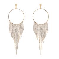 Zinc Alloy Tassel Earring, plated, for woman & with rhinestone & hollow 