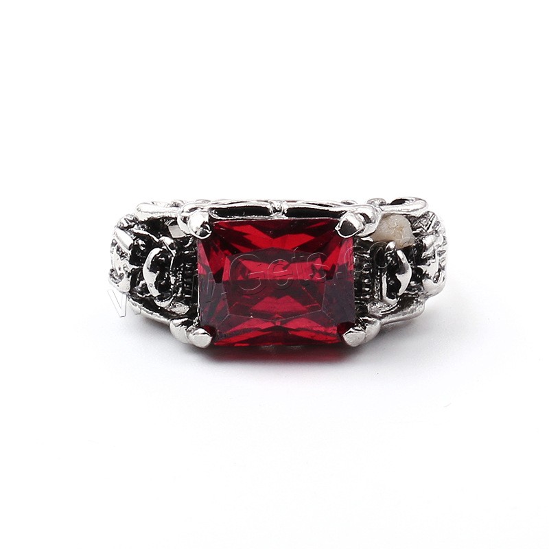 Zinc Alloy Finger Ring, plated, Unisex & different size for choice & micro pave cubic zirconia, red, Sold By PC