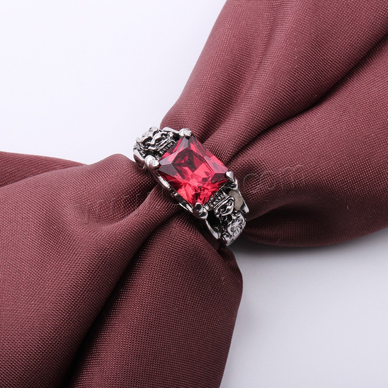 кольцо из цинкового сплава , цинковый сплав, Другое покрытие, Мужская & разный размер для выбора & инкрустированное микро кубического циркония, красный, продается PC