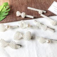 Alligator Hair Clip, Zinc Alloy, with Plastic Pearl, handmade & for woman, white, 60mm 