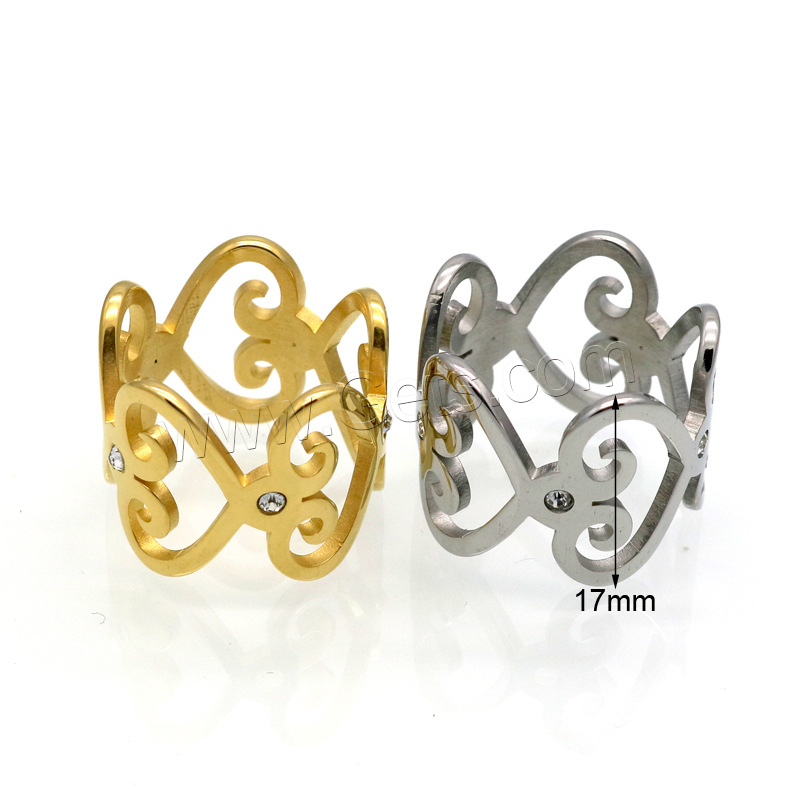 Titanium Steel Finger Ring, plated, fashion jewelry & for woman & with rhinestone & hollow, more colors for choice, Sold By PC