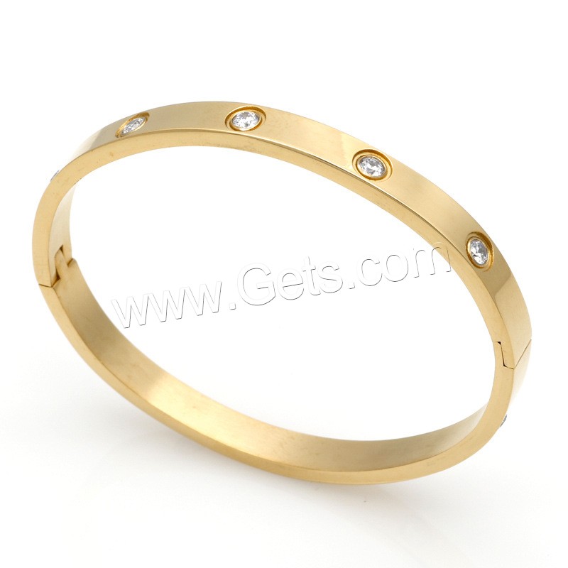 Stainless Steel Bangle, plated, Unisex & different styles for choice & with rhinestone, more colors for choice, 59x49mm,64x53mm, Sold By PC