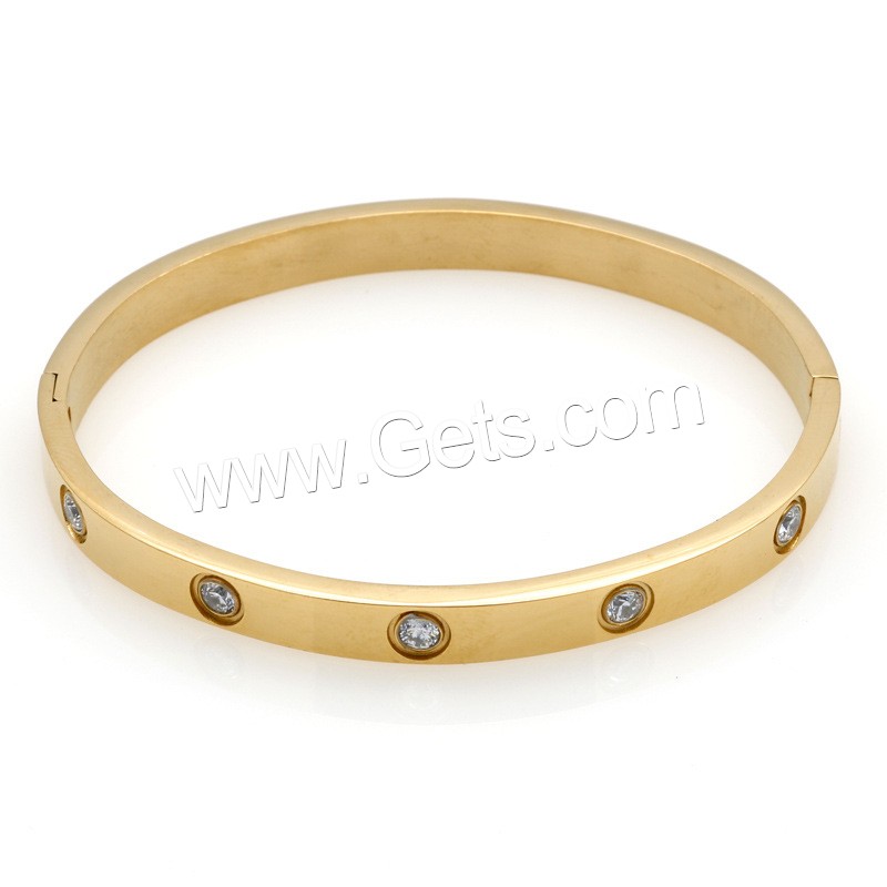 Stainless Steel Bangle, plated, Unisex & different styles for choice & with rhinestone, more colors for choice, 59x49mm,64x53mm, Sold By PC