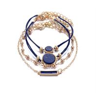Fashion Zinc Alloy Bracelets, with Gemstone & Cotton Cord, gold color plated, 4 pieces & for woman, 220mm,210mm Approx 8.7 Inch 