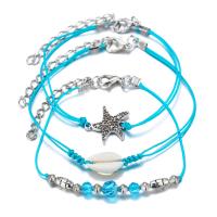 Zinc Alloy Anklet, with Cotton Cord & Shell & Plastic, plated, three pieces & for woman, skyblue, 235mm,260mm,240mm Approx 10.2 Inch 