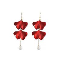 Acrylic Drop Earring, with Plastic Pearl, fashion jewelry & for woman, red 