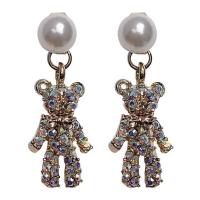 Plastic Pearl Zinc Alloy Earring, with Plastic Pearl, Bear, fashion jewelry & for woman & with rhinestone 