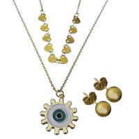 Enamel Stainless Steel Jewelry Sets, Stud Earring & necklace, with 2Inch extender chain, gold color plated, oval chain & for woman &  1.5mm Approx 16.5 Inch 