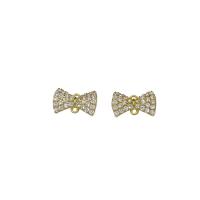 Cubic Zirconia Micro Pave Brass Connector, Bowknot, gold color plated, micro pave cubic zirconia & 1/1 loop Approx 0.5mm 
