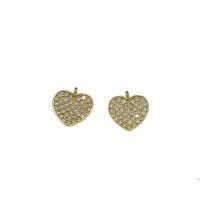 Brass Heart Pendants, gold color plated, micro pave cubic zirconia Approx 0.6mm 