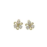 Brass Flower Pendants, gold color plated, micro pave cubic zirconia Approx 1.4mm 