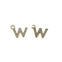 Letter Brass Pendants, Letter W, gold color plated, micro pave cubic zirconia Approx 1.5mm 
