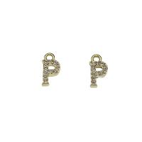 Letter Brass Pendants, Letter P, gold color plated, micro pave cubic zirconia Approx 1.5mm 