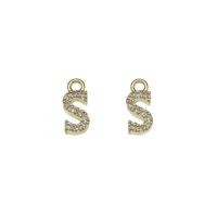 Letter Brass Pendants, Letter S, gold color plated, micro pave cubic zirconia Approx 1.5mm 
