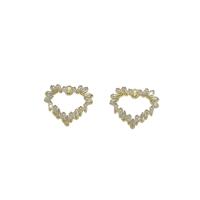 Brass Heart Pendants, gold color plated, micro pave cubic zirconia & hollow Approx 0.5mm 