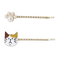 Hair Slide, Zinc Alloy, with Plastic Pearl, Cartoon, gold color plated, 2 pieces & for woman & enamel, 60mm 