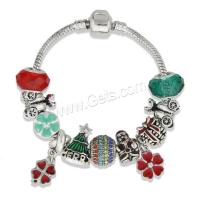 Brass Chain European Bracelets, with zinc alloy bead & Crystal, plated & for woman & enamel & with rhinestone Approx 8.7 Inch 