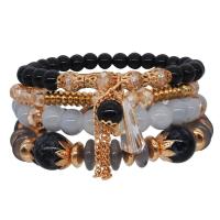 Crystal Bracelets, with Gemstone & Wood & Zinc Alloy & Acrylic, plated, 4 pieces & Bohemian style & for woman 90mm Approx 7.4 Inch 