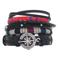 Fashion Zinc Alloy Bracelets, with Waxed Cotton Cord & PU Leather & Wood, Adjustable & braided bracelet & for woman, 180-280mm 