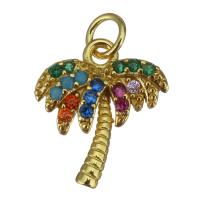 Cubic Zirconia Micro Pave Brass Pendant, Palm Tree, real gold plated, fashion jewelry & micro pave cubic zirconia Approx 2.5mm 