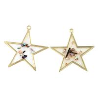 Brass Shell Pendants, with Shell, Flat Star, gold color plated, enamel, 39*2mm Approx 1.9mm 
