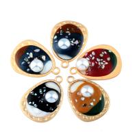Brass Shell Pendants, with ABS Plastic Pearl & Shell, gold color plated, enamel Approx 3.2mm 