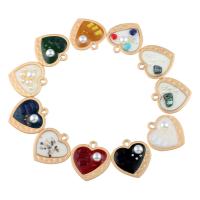 Brass Heart Pendants, with ABS Plastic Pearl & Gemstone, Flat Heart, gold color plated & enamel Approx 4mm 