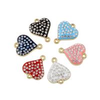 Rhinestone Zinc Alloy Connector, Flat Heart, gold color plated, enamel & with rhinestone & 1/1 loop Approx 0.5mm 