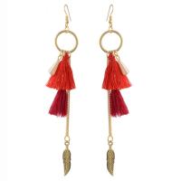Zinc Alloy Tassel Earring, with Cotton Thread, gold color plated, fashion jewelry & for woman 