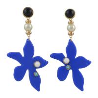 Plastic Pearl Zinc Alloy Earring, with ABS Plastic Pearl & Resin, Flower, gold color plated, for woman 
