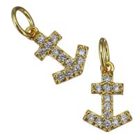Cubic Zirconia Micro Pave Brass Pendant, Anchor, gold color plated, fashion jewelry & micro pave cubic zirconia Approx 3.5mm 