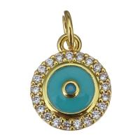 Cubic Zirconia Micro Pave Brass Pendant, Flat Round, gold color plated, fashion jewelry & micro pave cubic zirconia & enamel Approx 3.5mm 