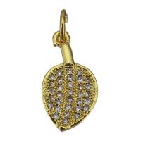 Brass Leaf Pendants, gold color plated, fashion jewelry & micro pave cubic zirconia Approx 3.5mm 