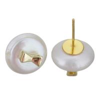 Brass Stud Earring, with Freshwater Pearl, gold color plated, fashion jewelry & for woman 0.8mm 