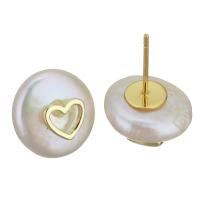 laiton boucle d oreille dormeuse, avec perle d'eau douce cultivée, Placage de couleur d'or, bijoux de mode & pour femme, 12.5- 0.8mm, Vendu par paire