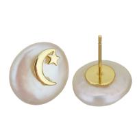laiton boucle d oreille dormeuse, avec perle d'eau douce cultivée, Placage de couleur d'or, bijoux de mode & pour femme, 12- 16-18mm,0.8mm, Vendu par paire