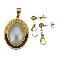 Fashion Stainless Steel Jewelry Sets, pendant & earring, with Plastic Pearl & Acrylic, gold color plated, fashion jewelry & for woman 23mm Approx 