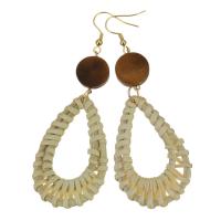 Rattan Earring, Stainless Steel, with Rattan, gold color plated, fashion jewelry & woven pattern & for woman, 91mm 