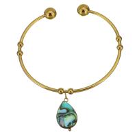 acier inoxydable bracelet manchette, avec coquille d'ormeau, Placage de couleur d'or, bijoux de mode & pour femme 2mm Vendu par PC