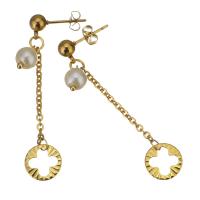Boucle d'oreille goutte inox, acier inoxydable, avec perle de plastique, Placage de couleur d'or, bijoux de mode & pour femme, 50mm,10mm Vendu par lot