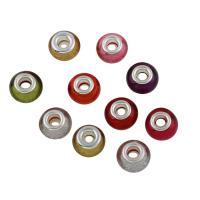 Resin Jewelry Beads, with Brass, platinum color plated, large hole, Random Color, 13*8mm Approx 5mm 