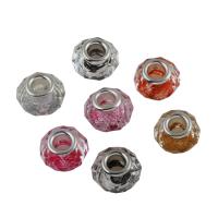 Handgefertigte Lampwork Perlen, mit Messing, Platinfarbe platiniert, facettierte & großes Loch, Zufällige Farbe, 14*9mm, Bohrung:ca. 5mm, verkauft von PC
