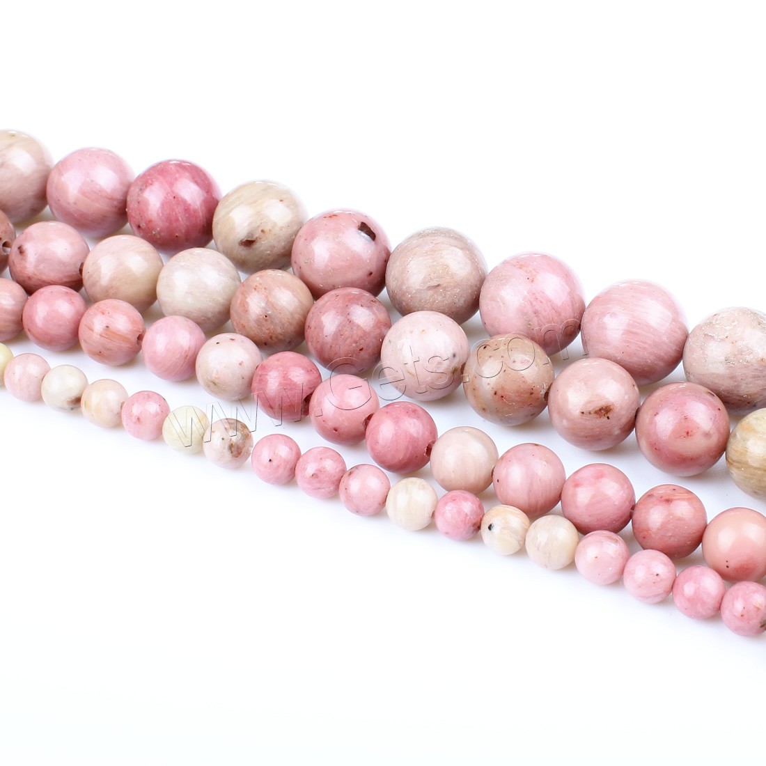 Rhodonit Perlen, rund, Modeschmuck & verschiedene Größen vorhanden, Rosa, Bohrung:ca. 1mm, Länge:ca. 14.9 ZollInch, verkauft von Strang