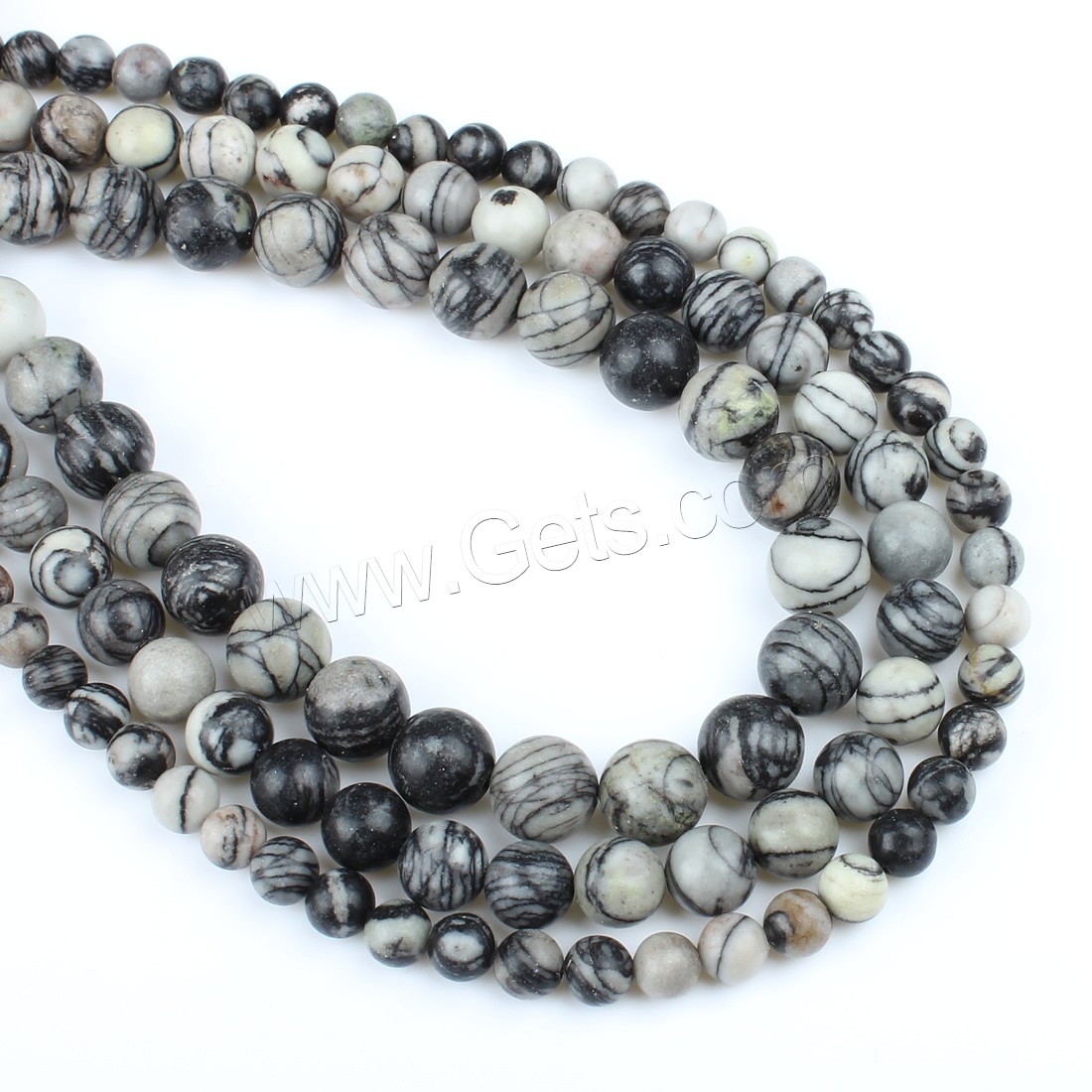 Network Stone Beads, Round, different size for choice, white and black, Hole:Approx 1mm, Length:Approx 14.9 Inch, Sold By Strand
