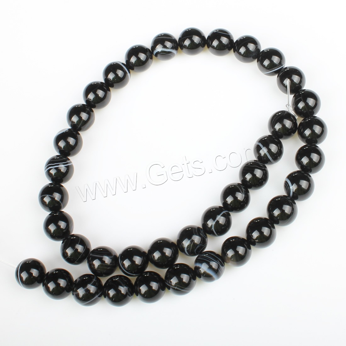 Natürliche Streifen Achat Perlen, rund, verschiedene Größen vorhanden, schwarz, Bohrung:ca. 1mm, Länge:ca. 14.9 ZollInch, verkauft von Strang