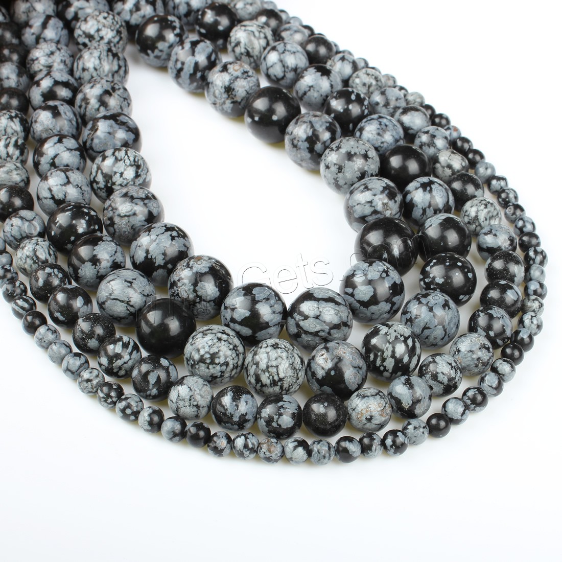 Snowflake Obsidian Beads, Round, different size for choice, white and black, Hole:Approx 1mm, Length:Approx 14.9 Inch, Sold By Strand